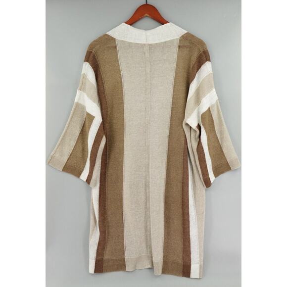 Womens Linen Open Front Duster Cardigan 2XS Brown Metallic Long Lagenlook Kimono - Picture 5 of 15
